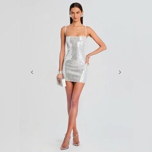 Retrofete Avanya Knit Mirror Crystal Sequin Embellished White Mini Dress Sz XS